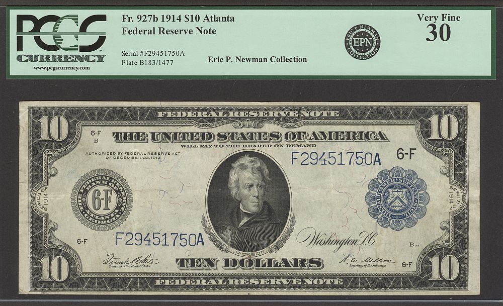 Fr.927b, 1914 $10 Atlanta Federal Reserve Note, Very Fine, PCGS-30
